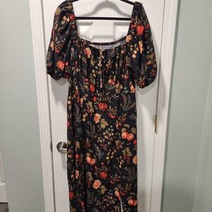 Cider Black Floral Midi Dress